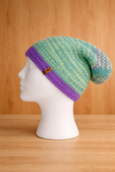Junior Alpaca Double-skin Traditional Reversible Beanie Green Turquoise/ soft White Unisex