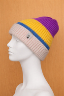 Traditional reversible alpaca beanie Brown Tan Cream / Purple Blue Orange Yellow