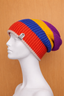 Traditional reversible alpaca beanie Brown Tan Cream / Purple Blue Orange Yellow
