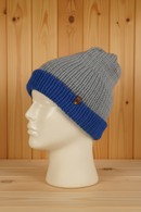 Grey & Blue Beanie - Wooden Surface